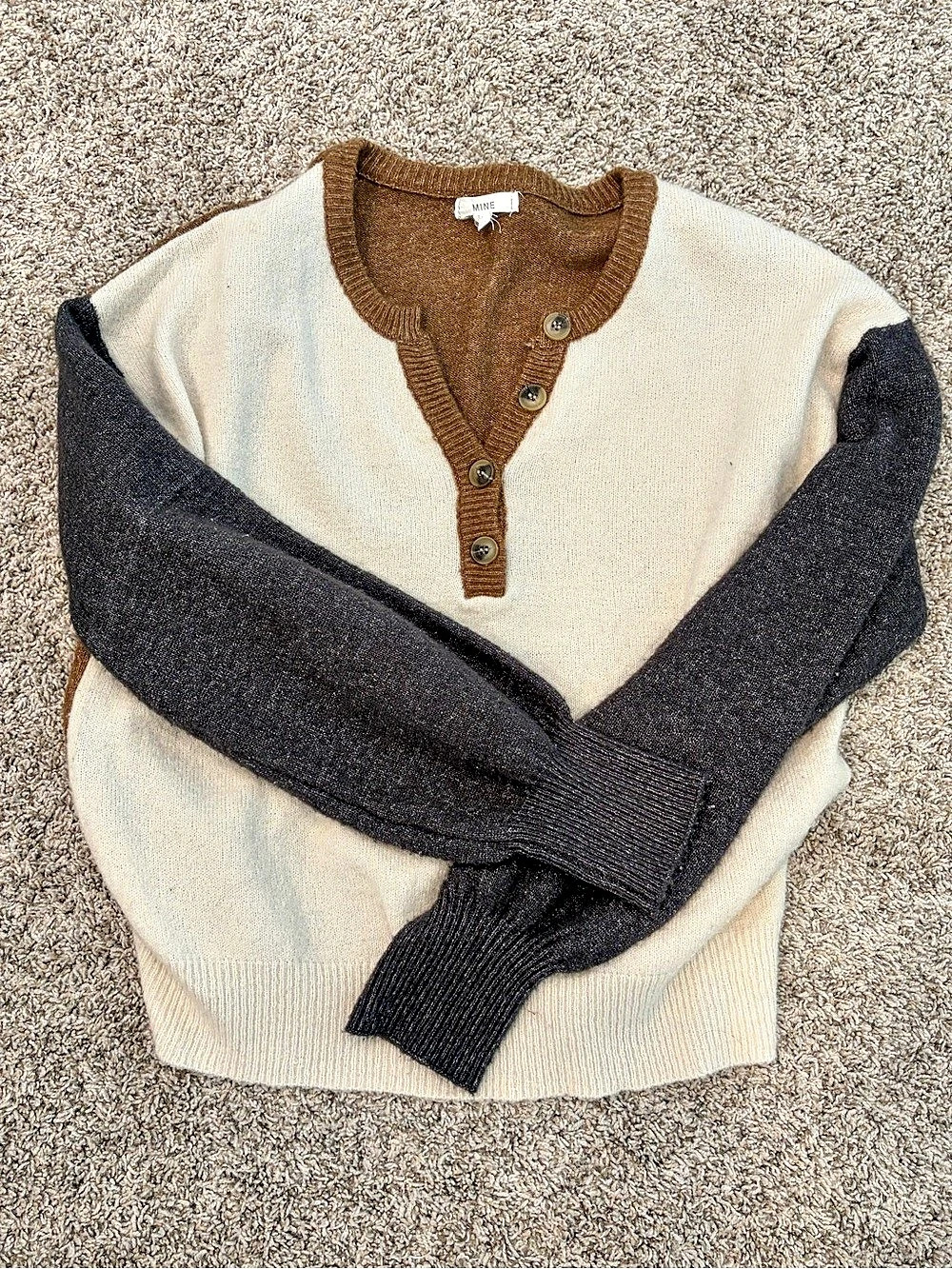 MINE Color Block Henley Sweater in Brown & Black